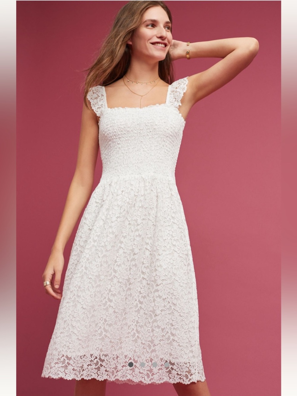 Anthropologie Maeve White Lace Smocked Anastasi Midi Dress NWT